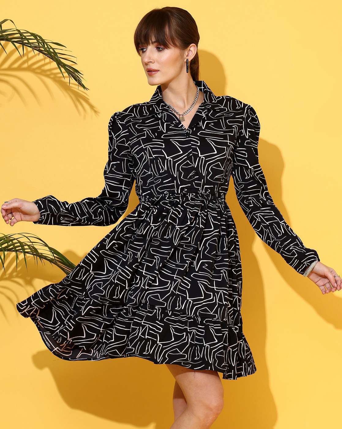 Black Enigma Abstract Shirt Dress