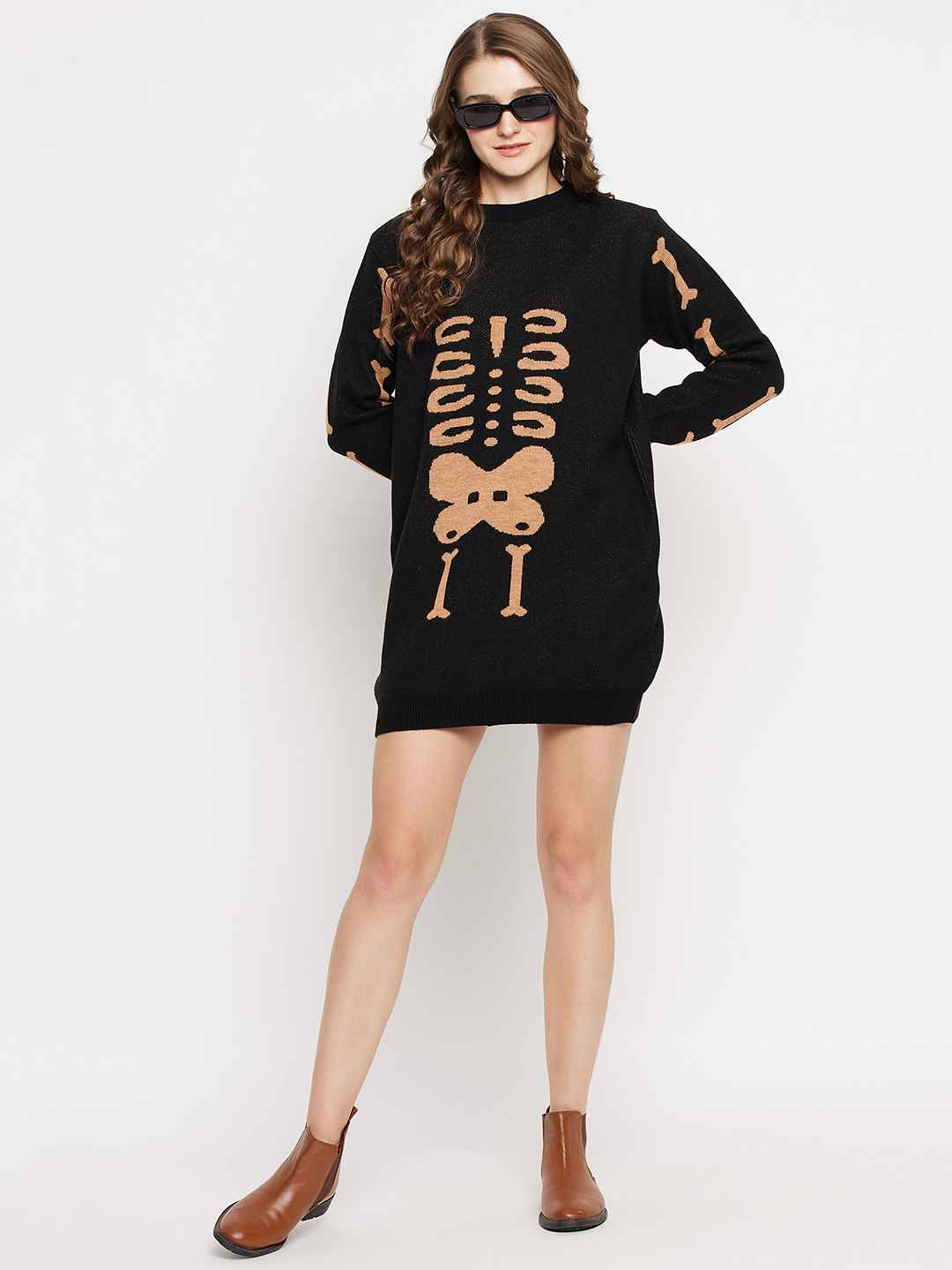 Turtle Neck Full Sleeves Quirky Sweater Dress