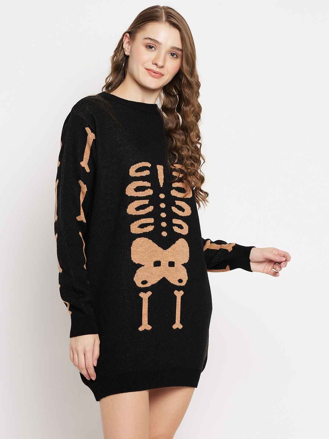 Turtle Neck Full Sleeves Quirky Sweater Dress