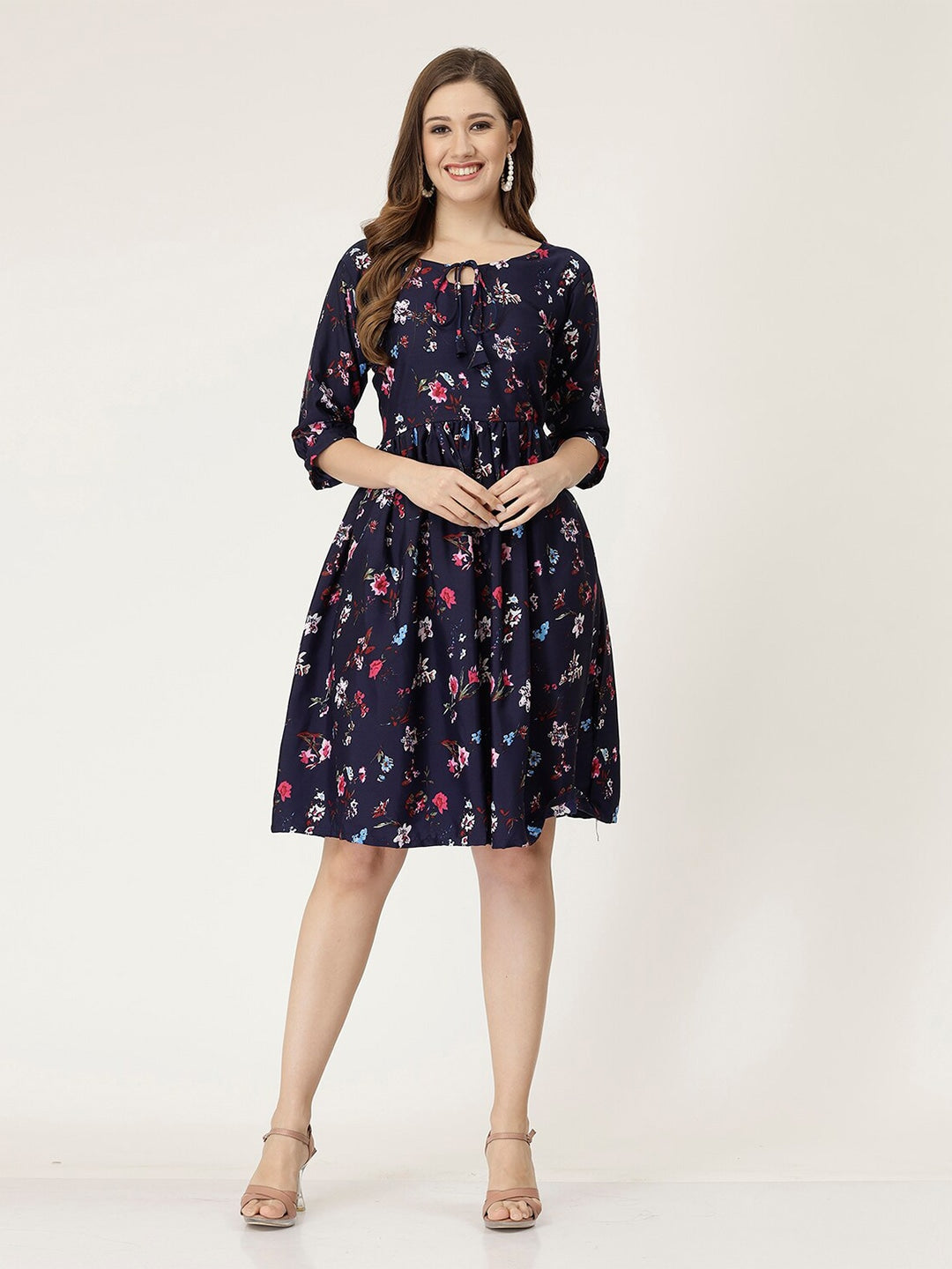 Sleek Knots Three-Quarter Sleeve Dress