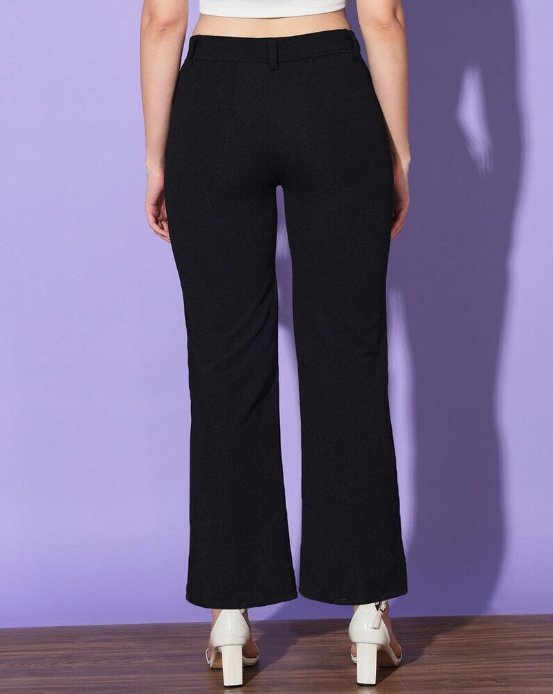 Classic Noir High Rise Textured Palazzo Trousers