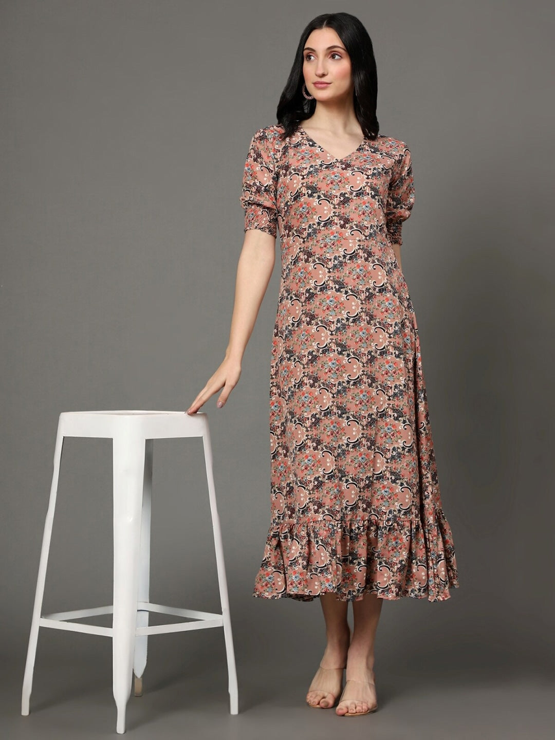 Amber Petal V-Neck Dress
