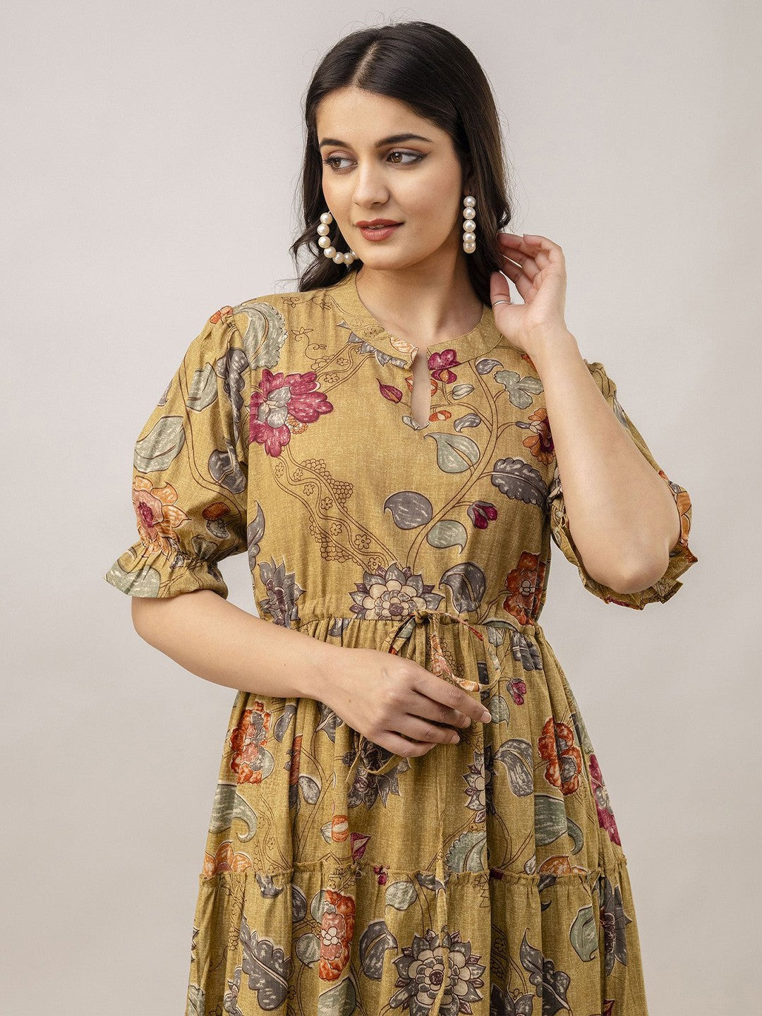 Mustard Bloom A-Line Maxi Dress