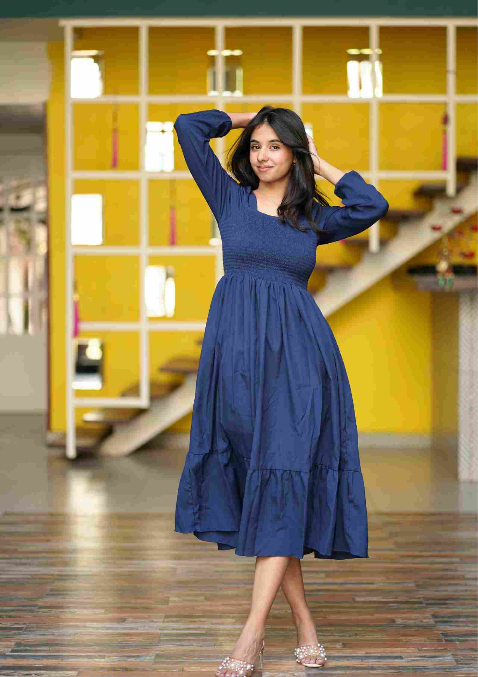 navy blue fit and flare dress Navy Grace Fit and Flare Dress by Wyshlist