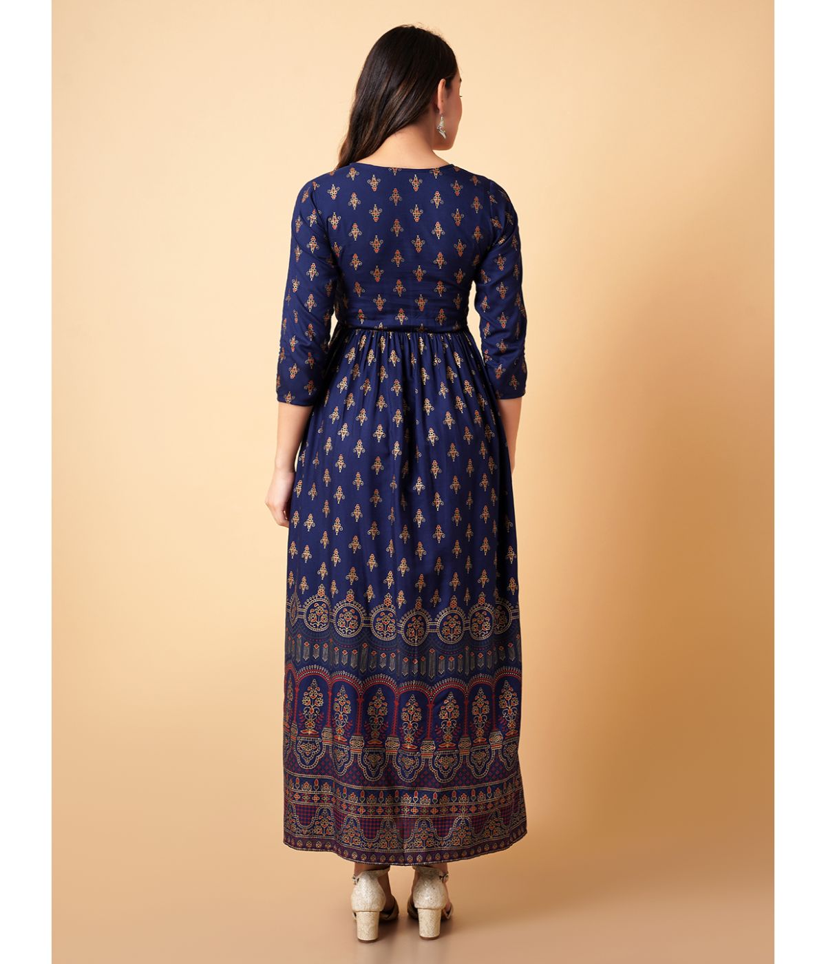 Chic Anarkali Dark Blue Midi Dress