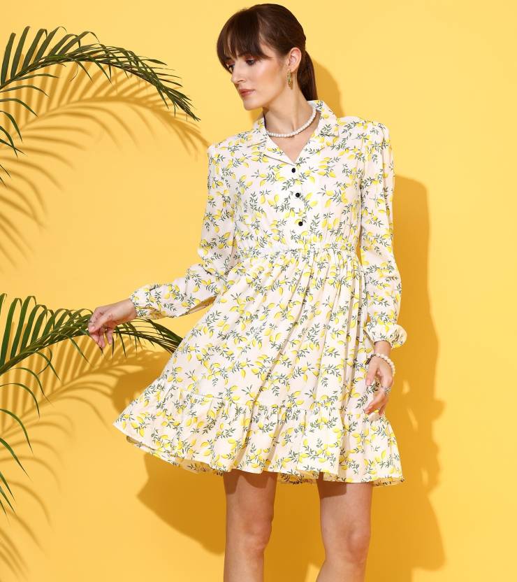 Yellow Blossom Fit & Flare Dress by Wyshlist