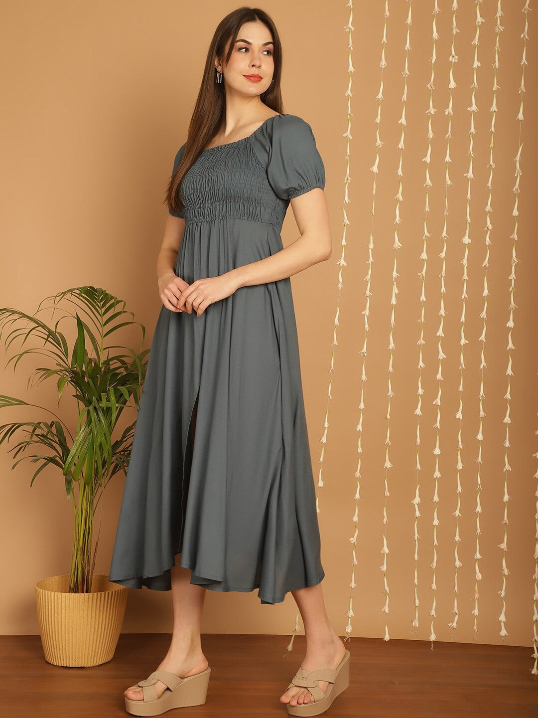 Grey Empire Waist Midi Dress by Wyshlist