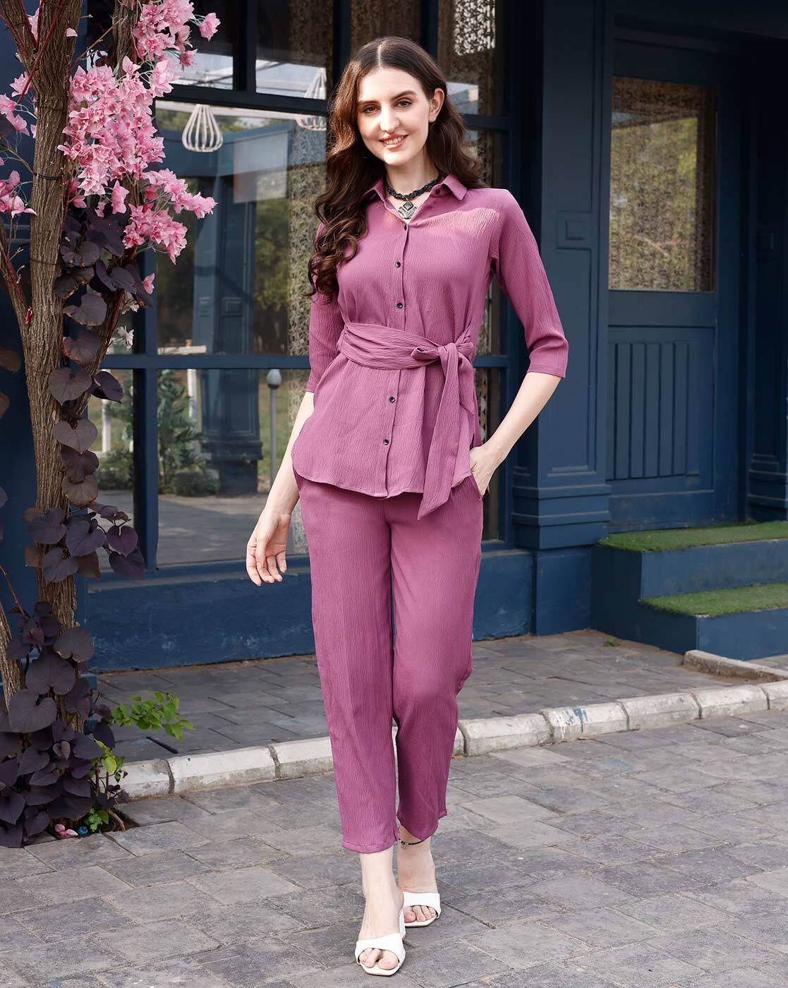 Magenta Pink Solid Coord Set