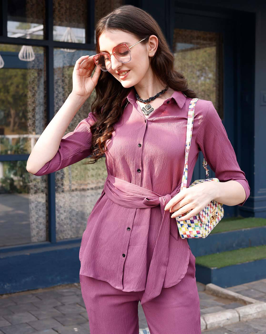 Magenta Pink Solid Coord Set