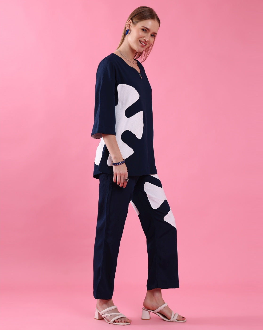 White Leaf Blue Printed Coord Set