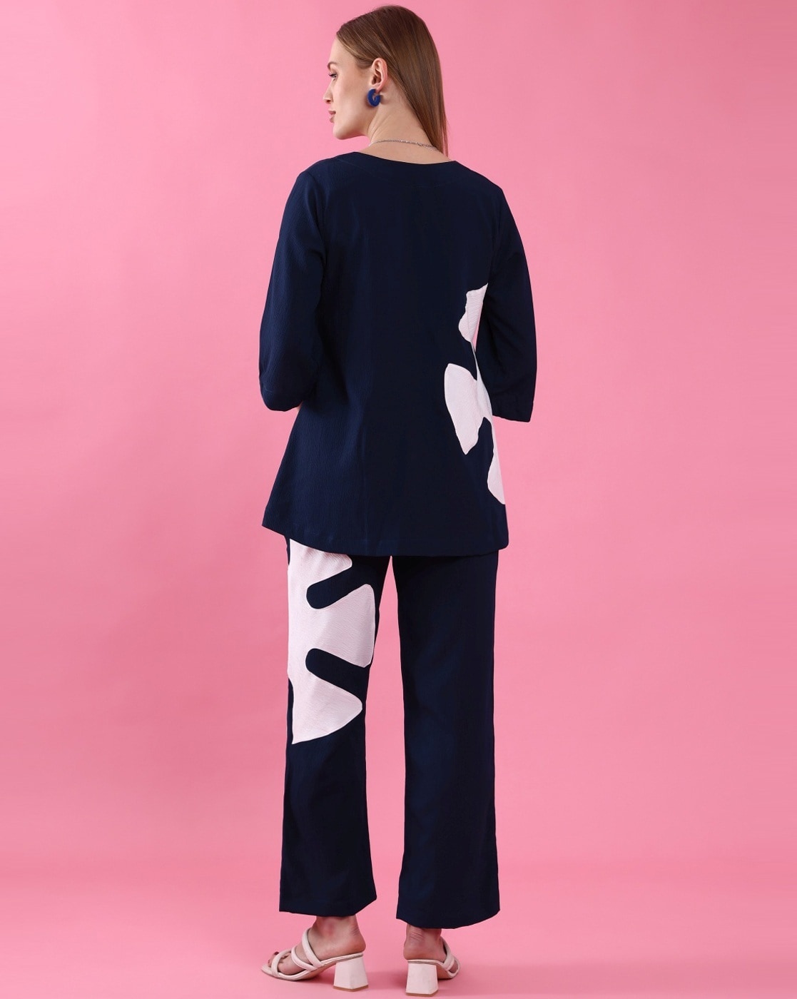 White Leaf Blue Printed Coord Set