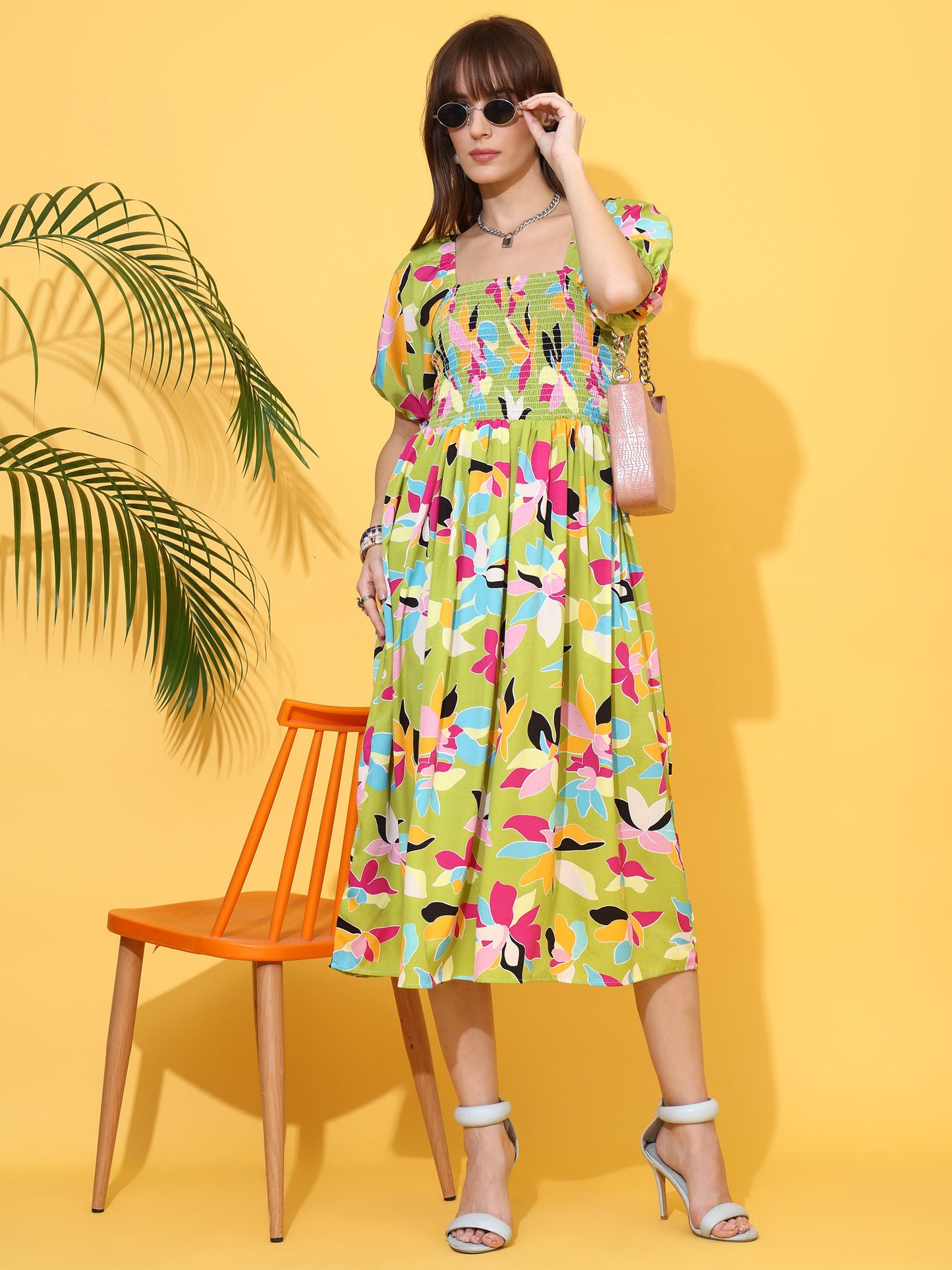 Vibrant Blossom Midi Dress