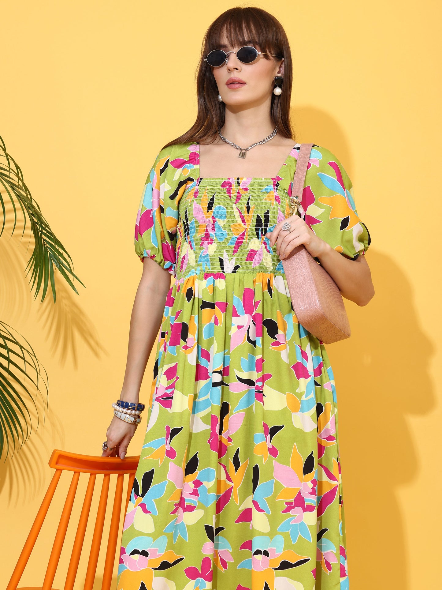 Vibrant Blossom Midi Dress