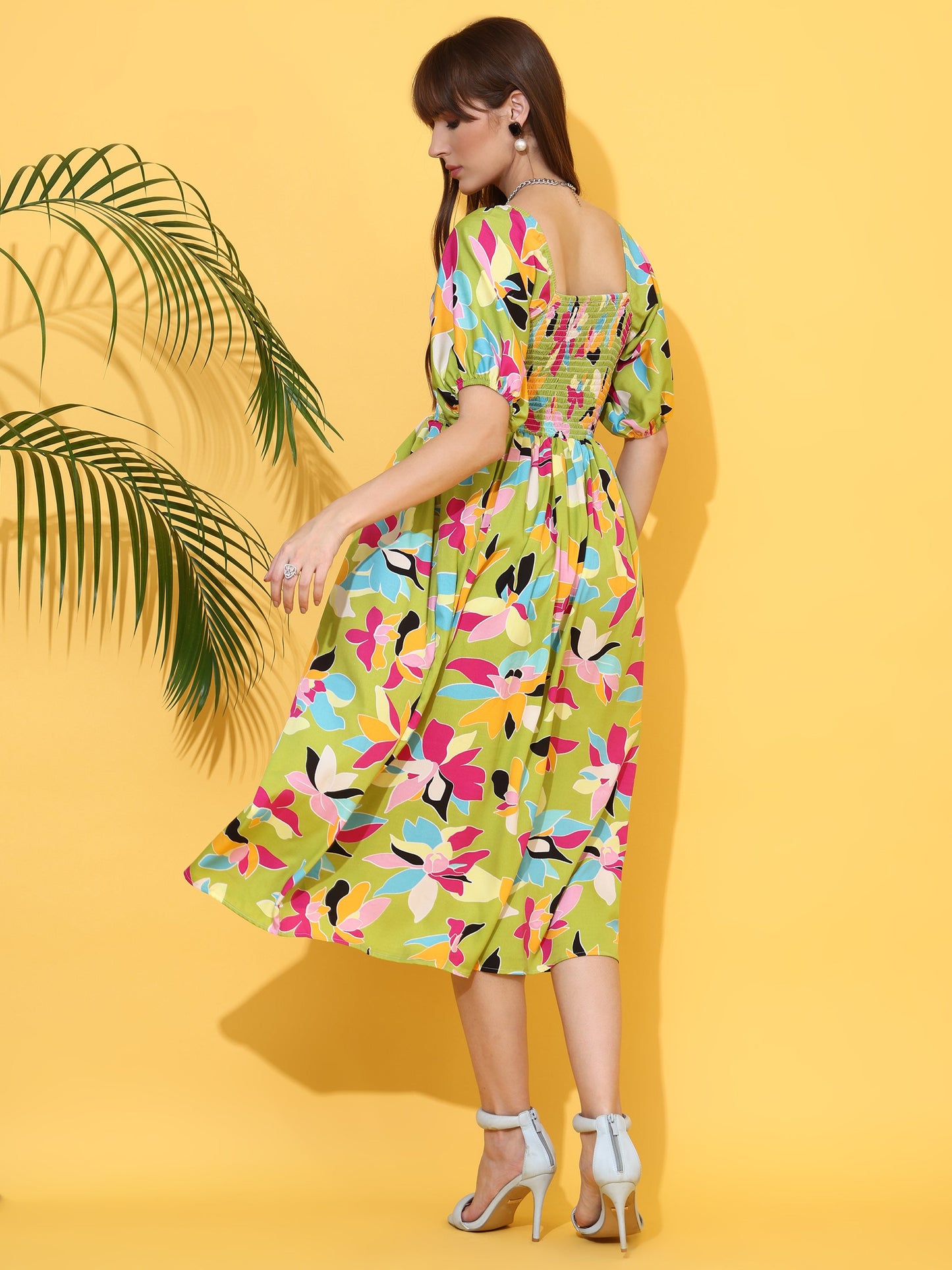 Vibrant Blossom Midi Dress