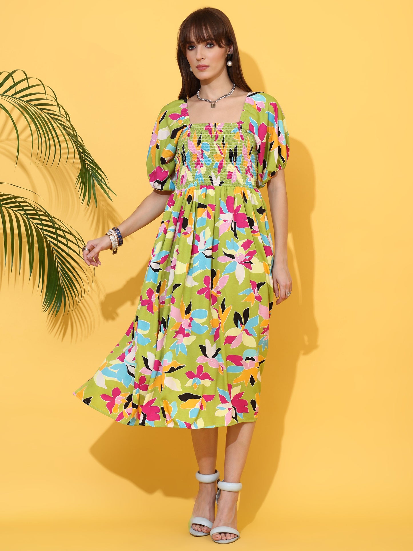 Vibrant Blossom Midi Dress