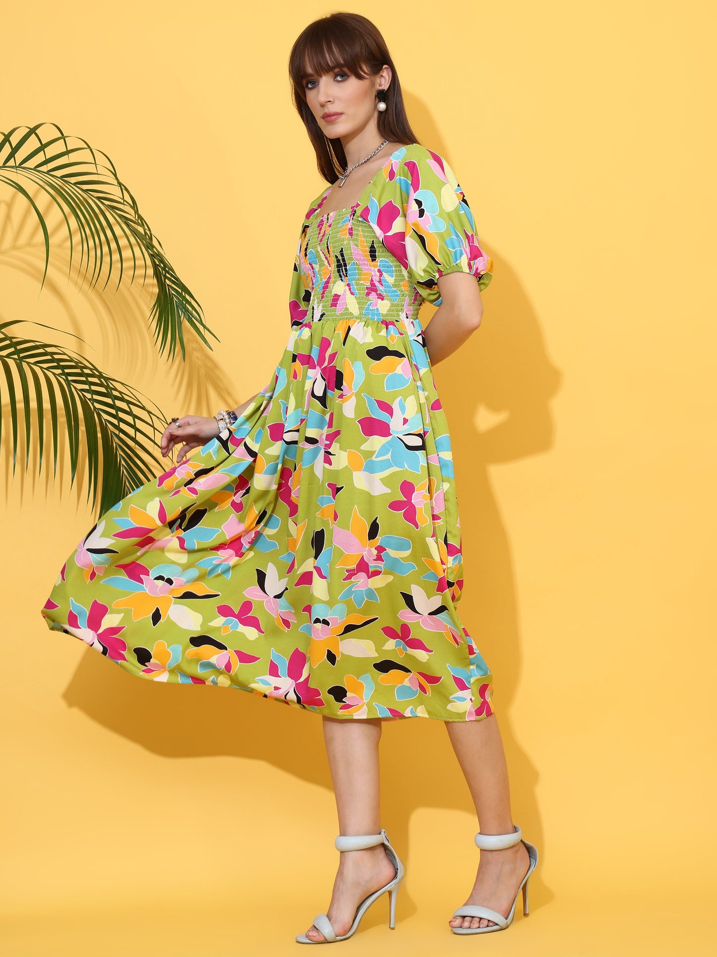 Vibrant Blossom Midi Dress