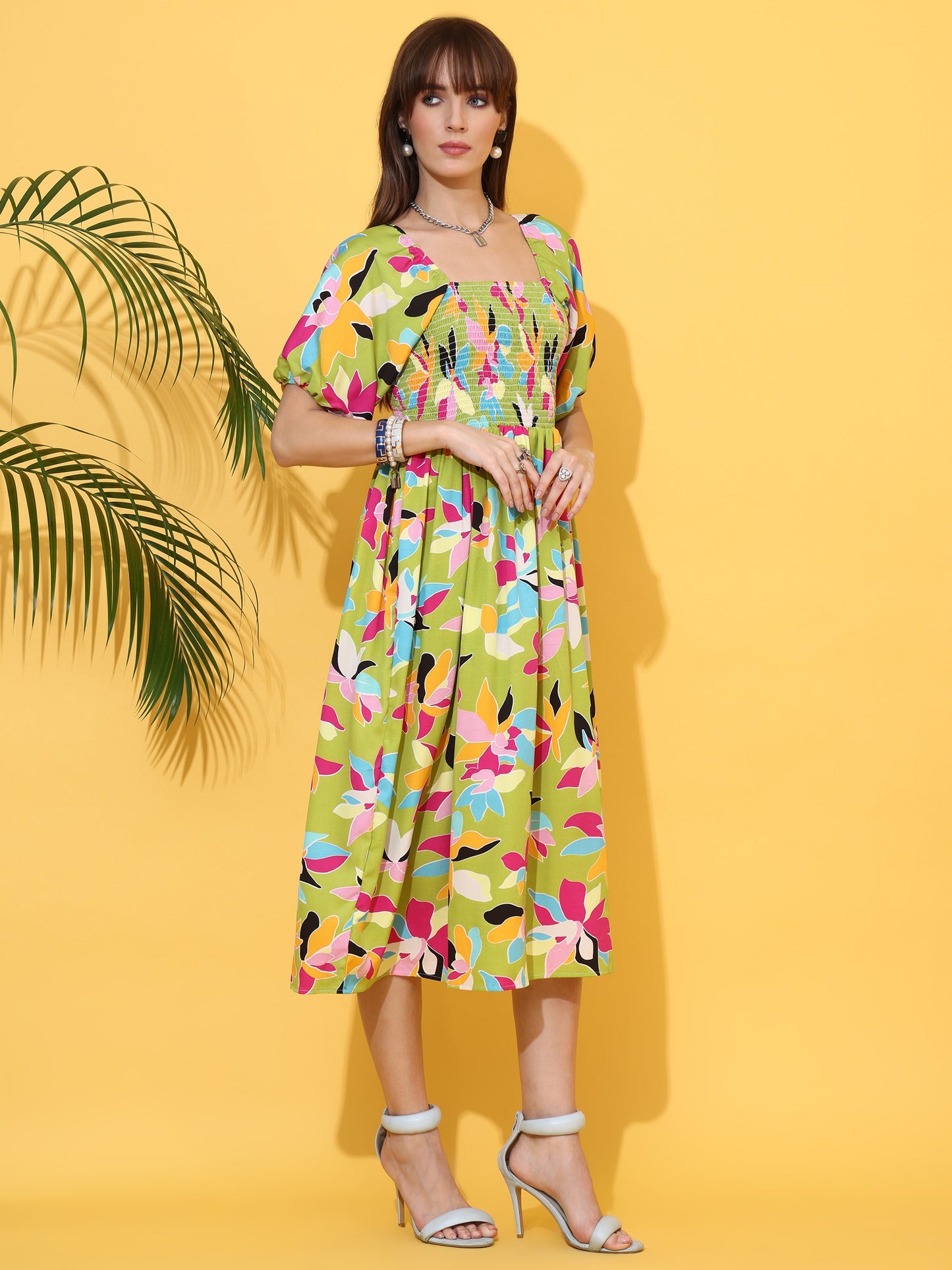 Vibrant Blossom Midi Dress