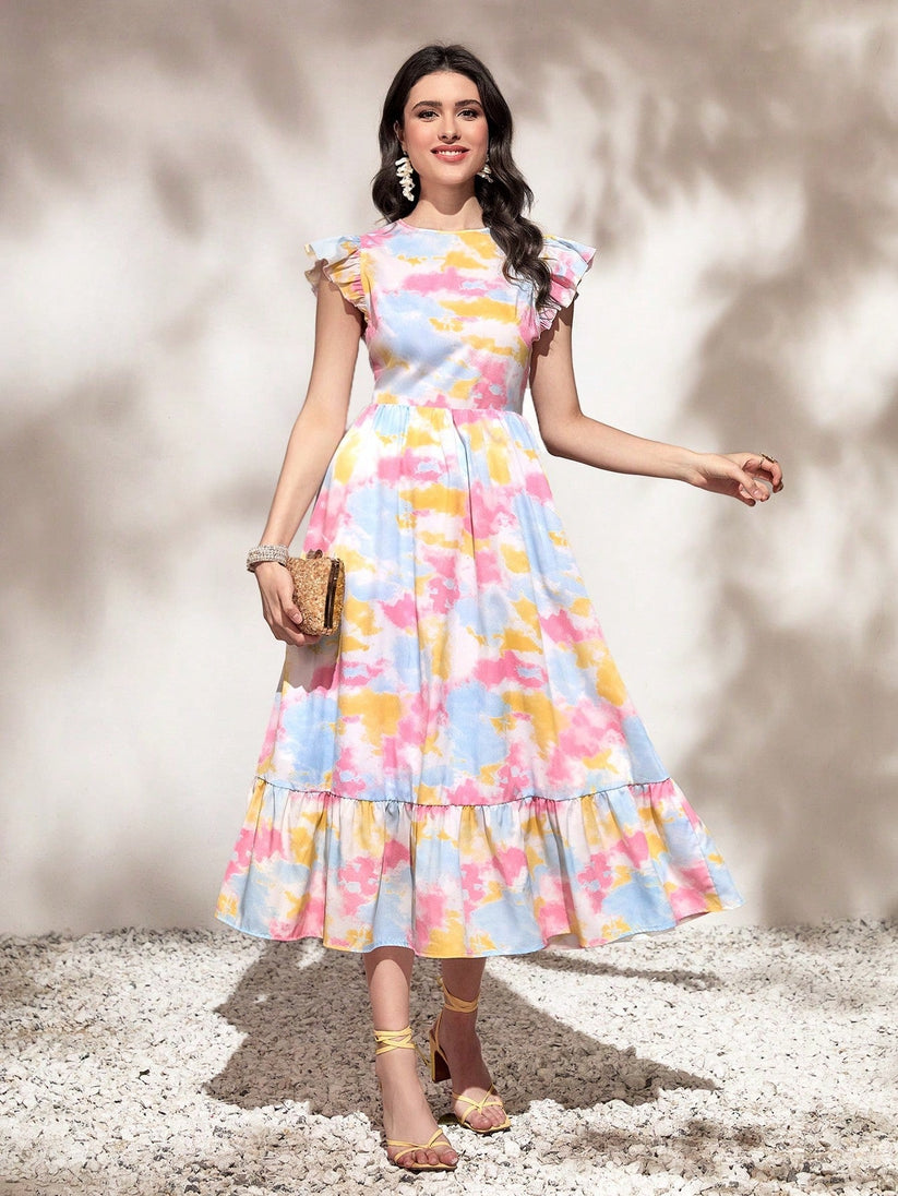 Serene Bloom Ruffle Hem Maxi Dress