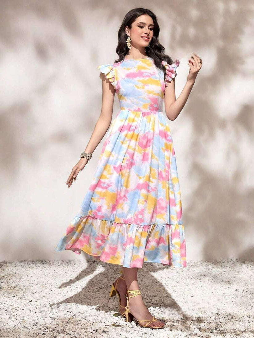 Serene Bloom Ruffle Hem Maxi Dress