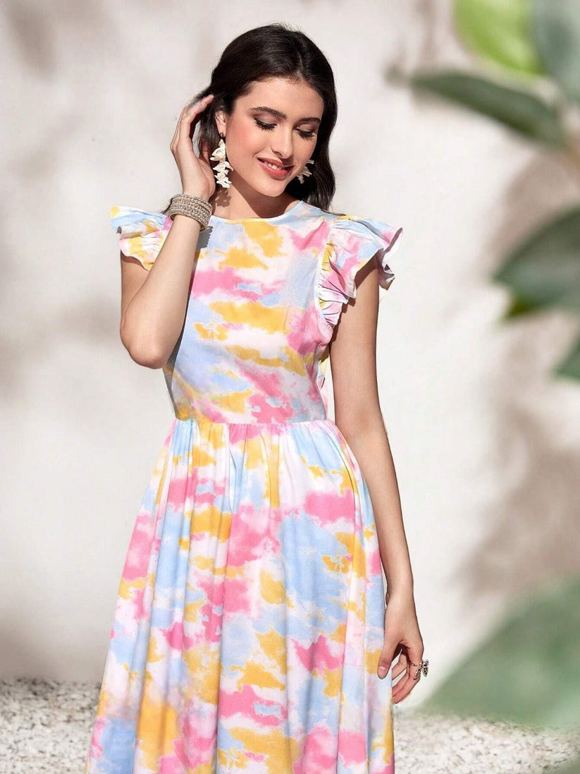 Serene Bloom Ruffle Hem Maxi Dress