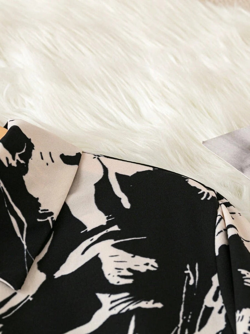 Monochrome Charm Graphic Print Shirt Dress