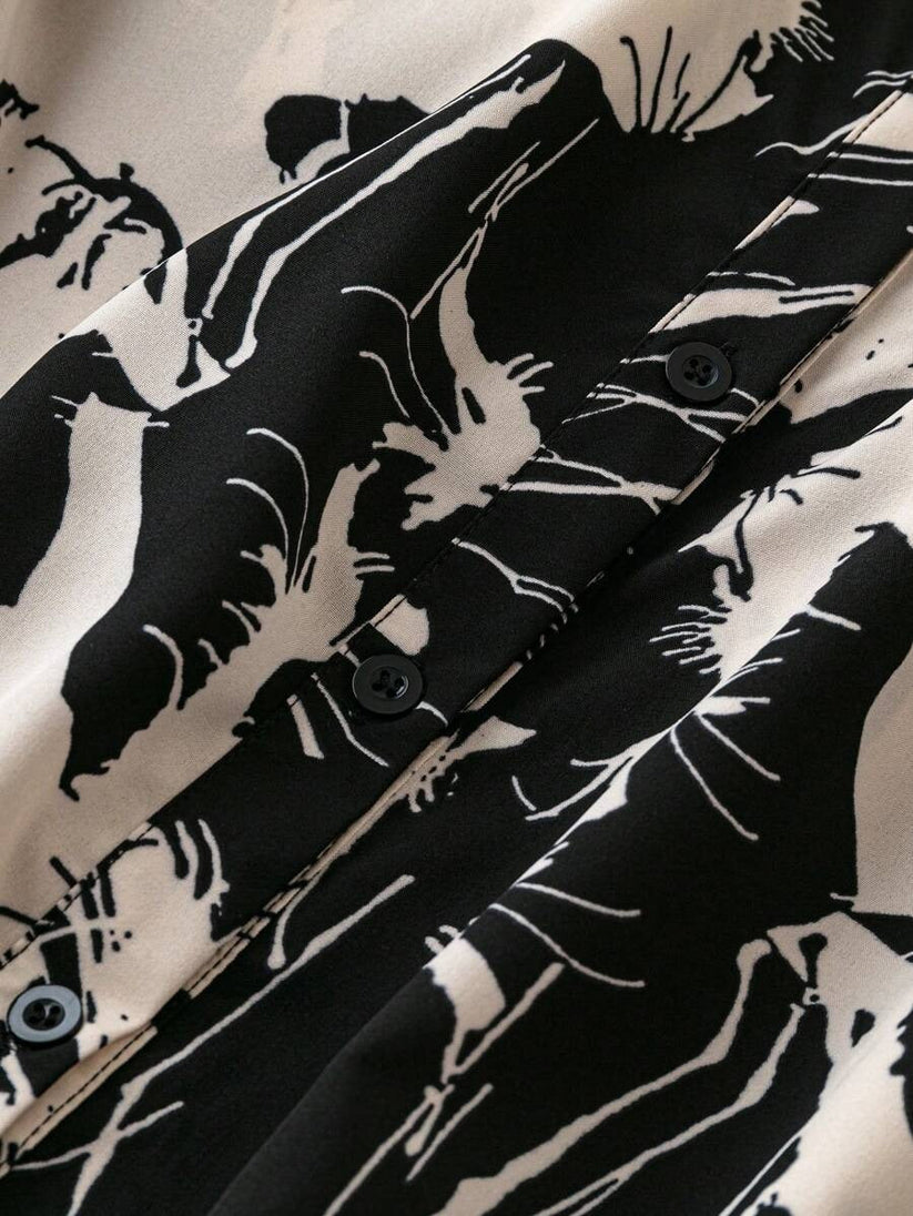 Monochrome Charm Graphic Print Shirt Dress