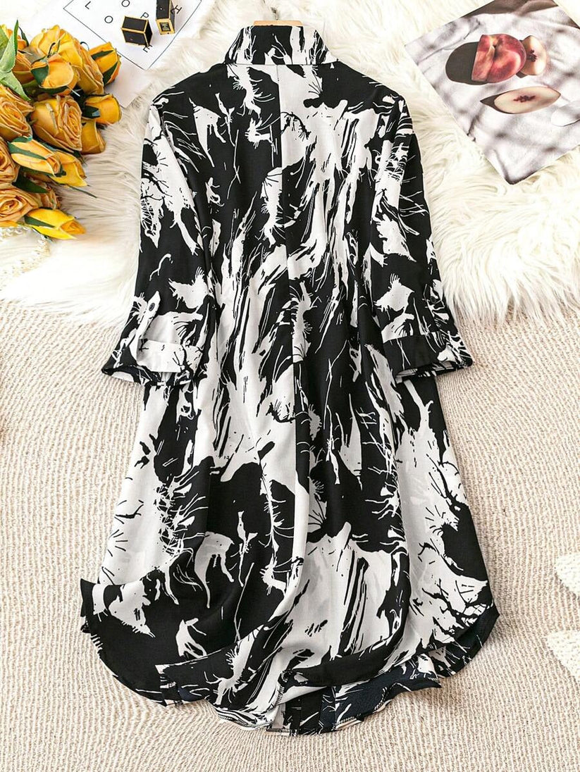 Monochrome Charm Graphic Print Shirt Dress