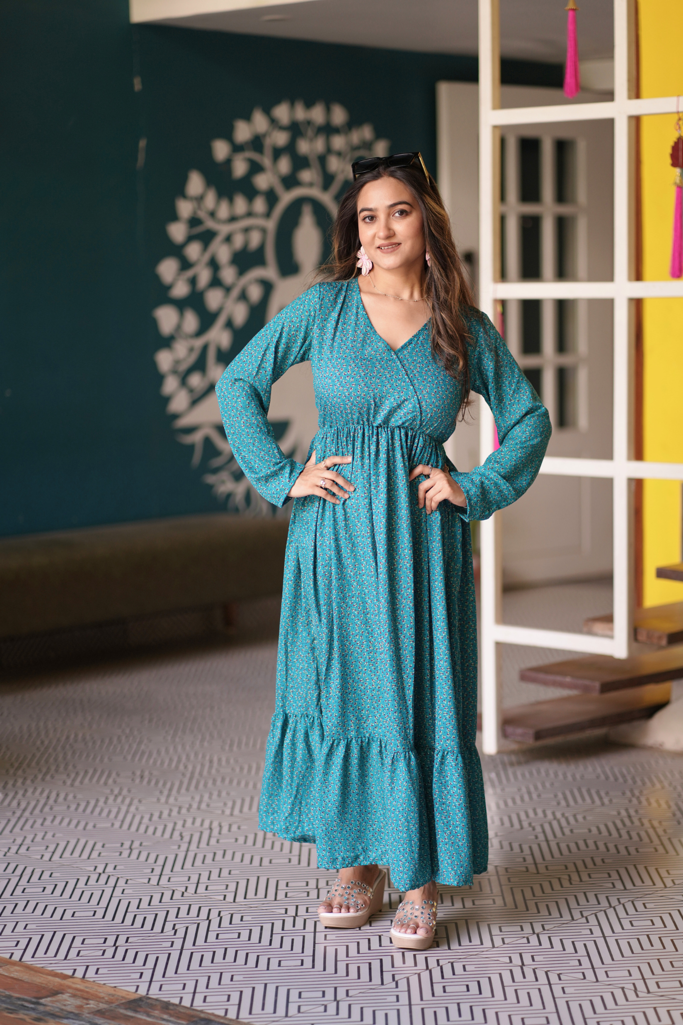 Green Solid Print V Neck Maxi Dress By Wyshlist Green Solid Print V Neck Maxi Dress By Wyshlist