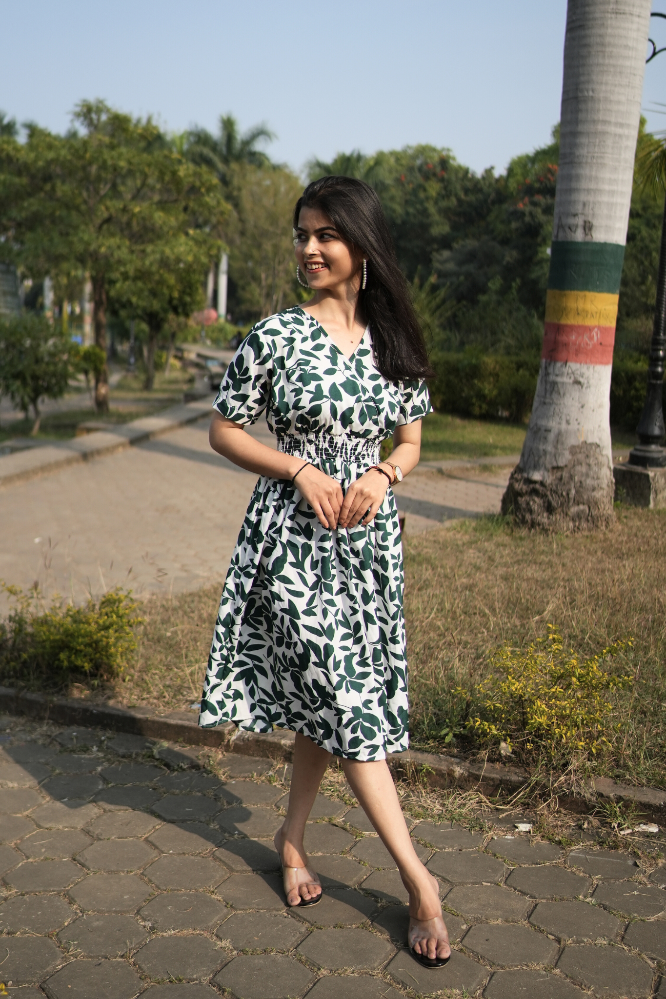 Feminine Flair Printed V-Neck Knee Length Dress by Wyshlist Feminine Flair Printed V-Neck Knee Length Dress by Wyshlist
