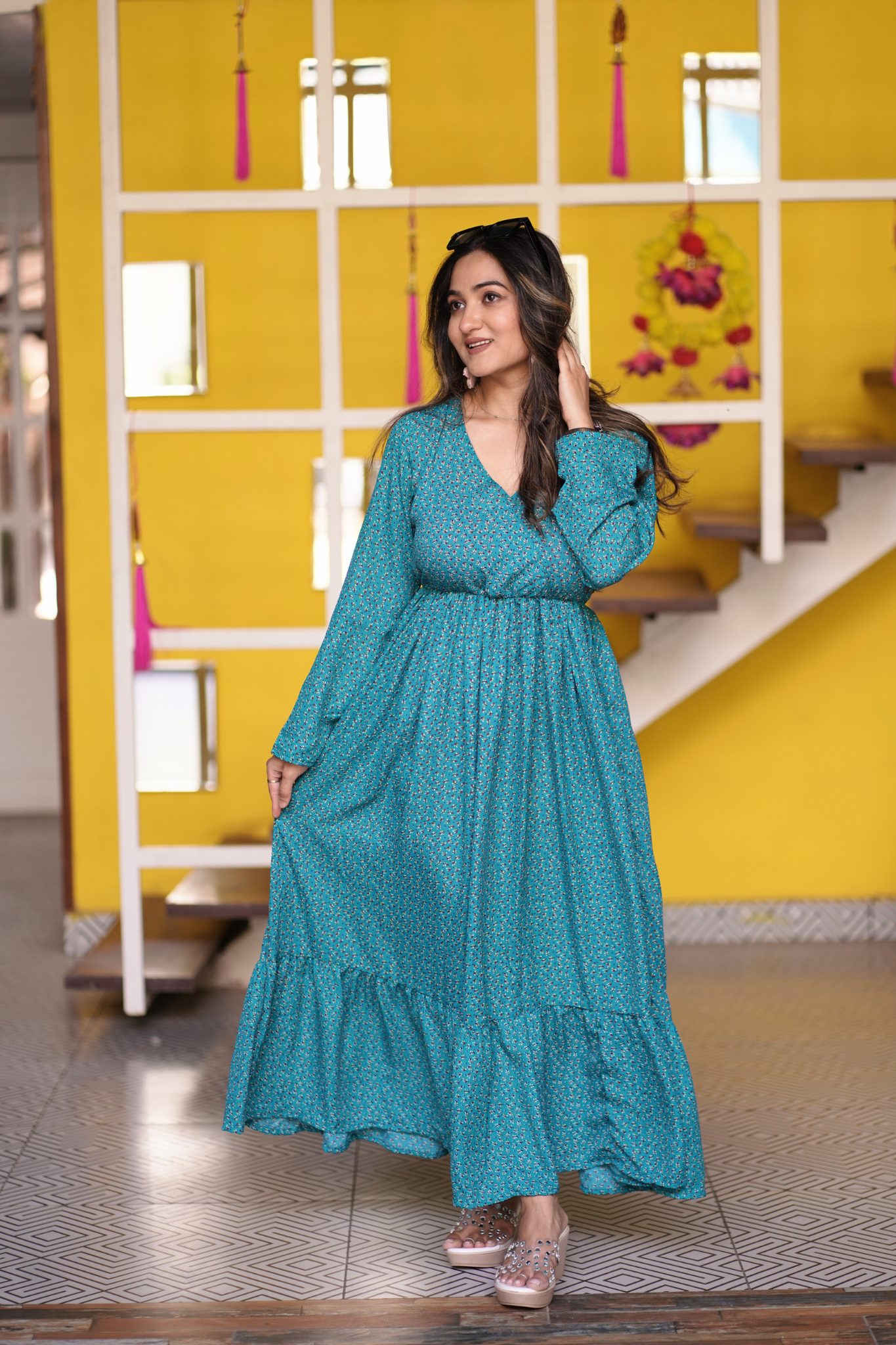 Green Solid Print V Neck Maxi Dress By Wyshlist Green Solid Print V Neck Maxi Dress By Wyshlist