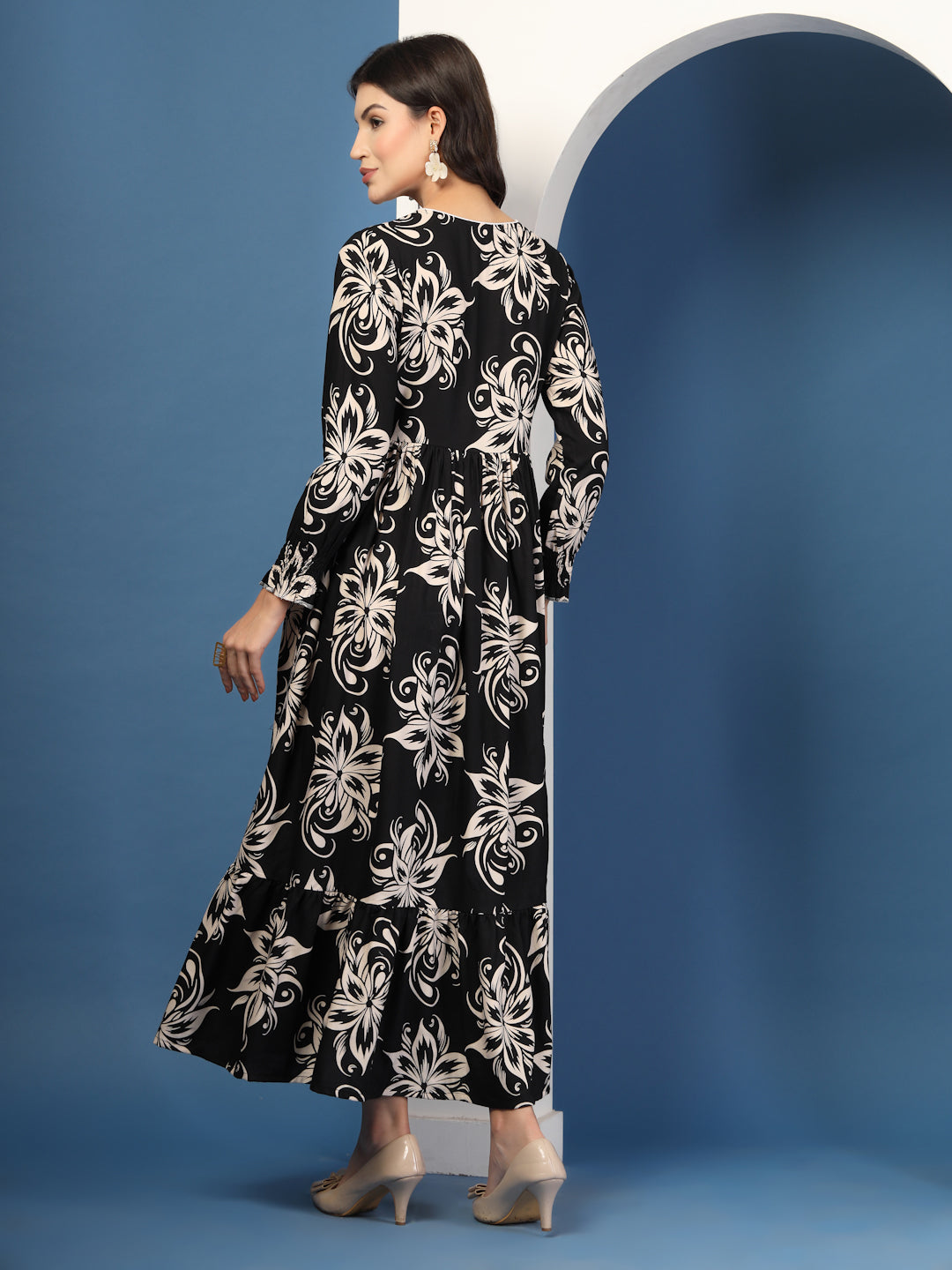 Midnight Bloom Floral Print Maxi Dress