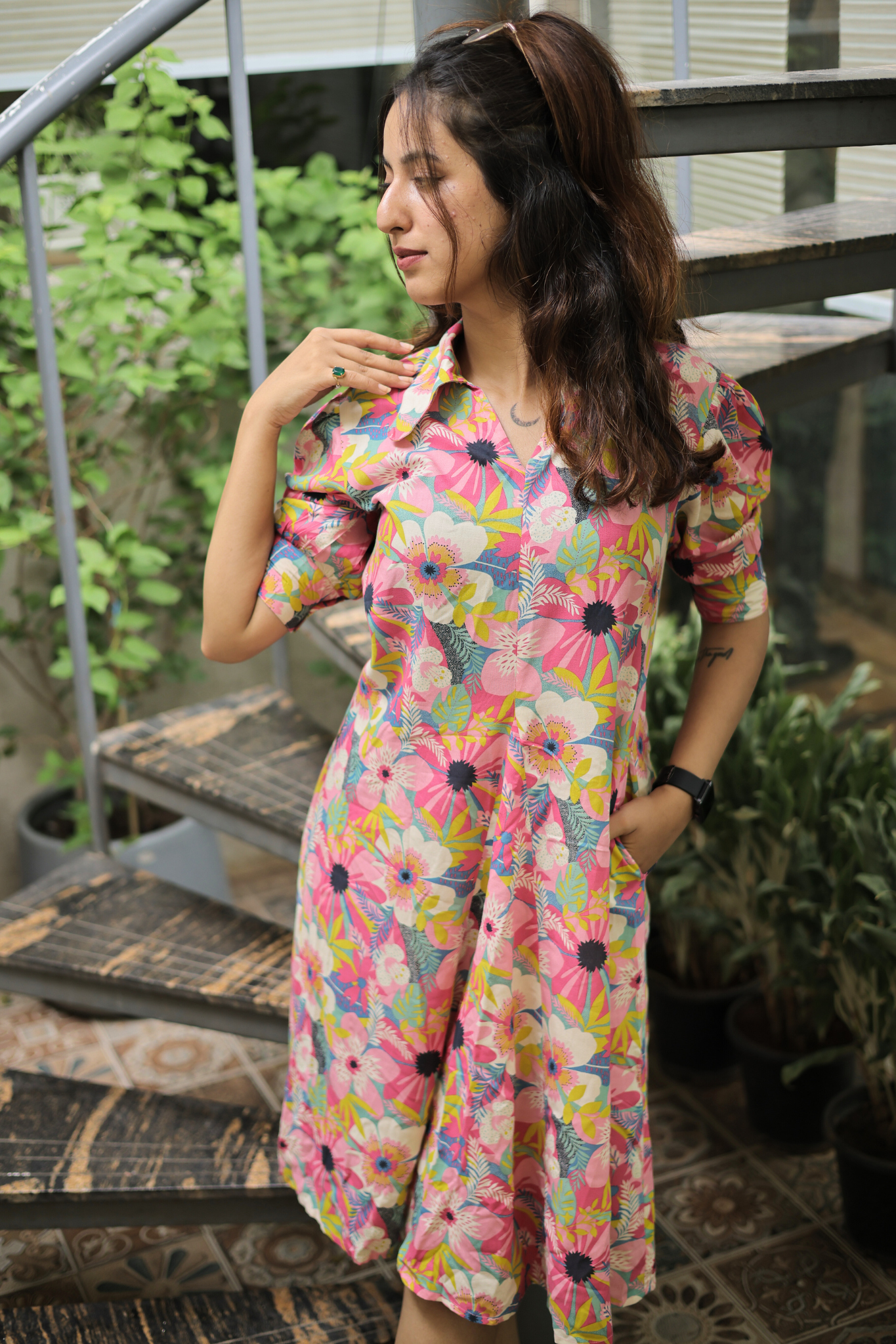 Pink Petal Rayon Casual Chic Dress