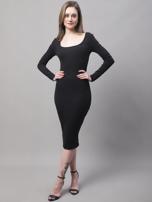 Elegant Black Knee-Length Bodycon Dress by Wyshlist