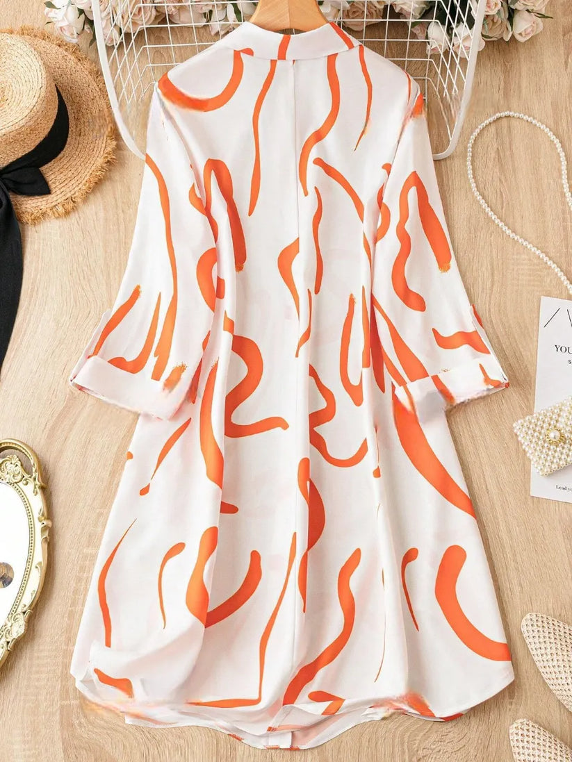 Orange Charm Printed Shirt Dress