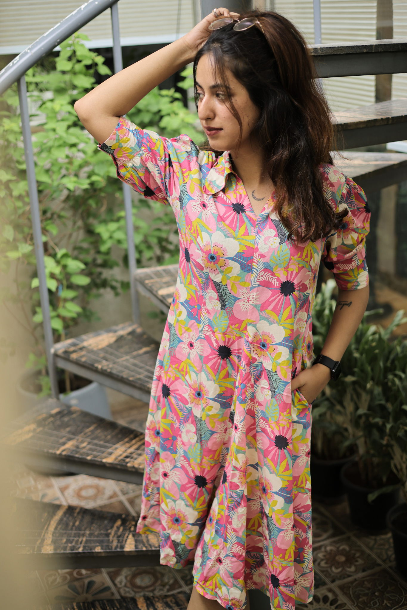 Pink Petal Rayon Casual Chic Dress