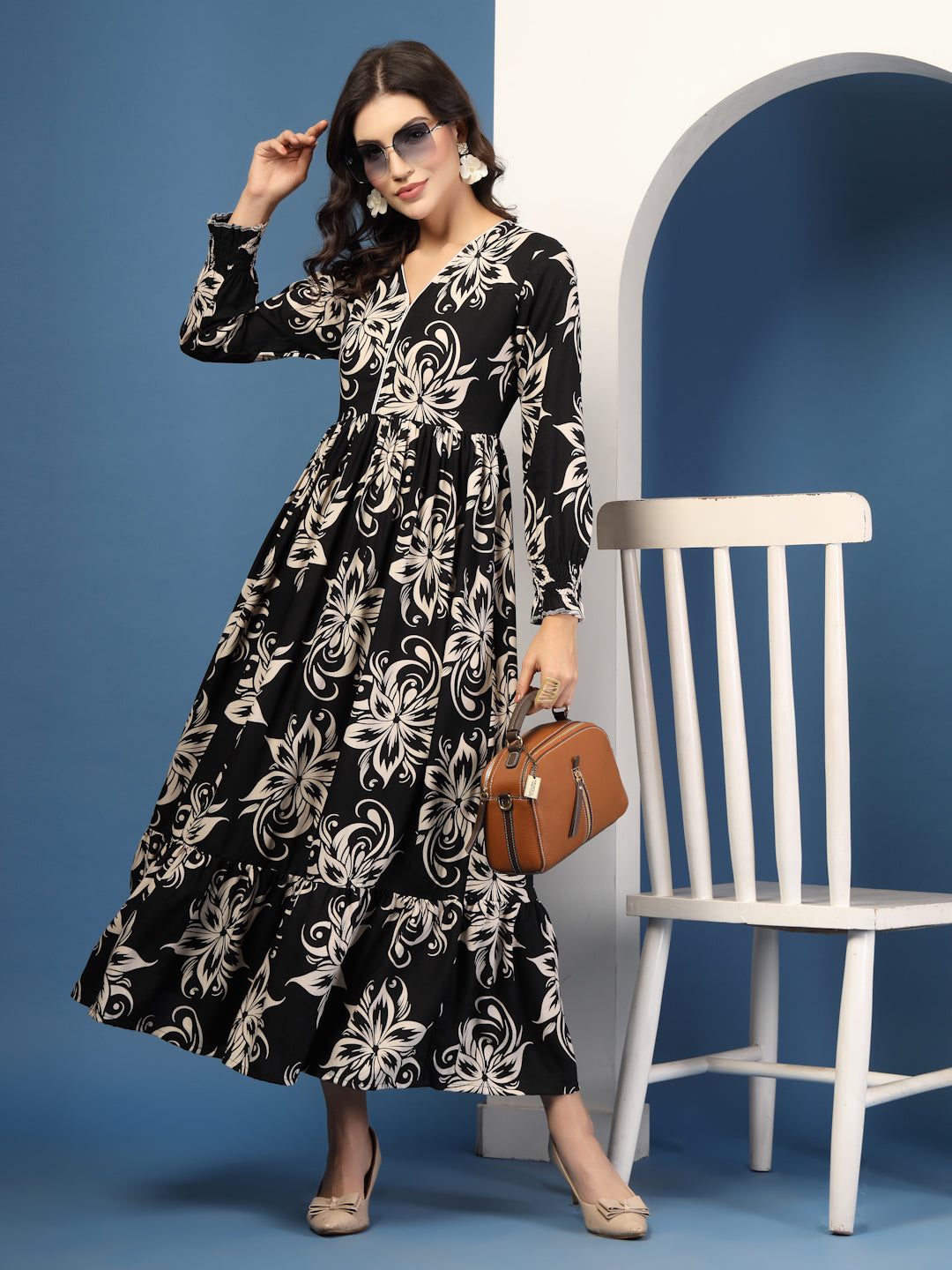 Midnight Bloom Floral Print Maxi Dress