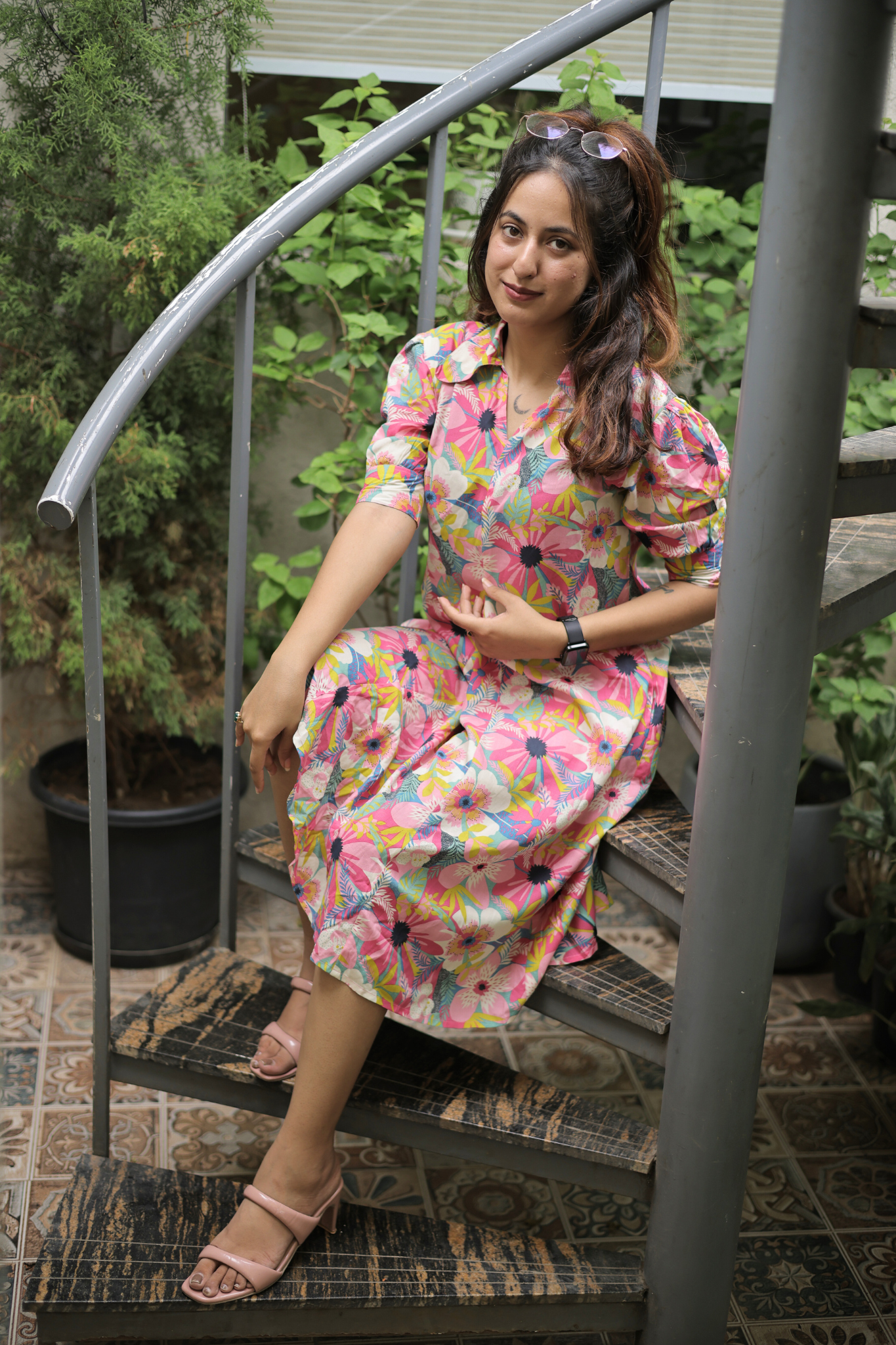 Pink Petal Rayon Casual Chic Dress