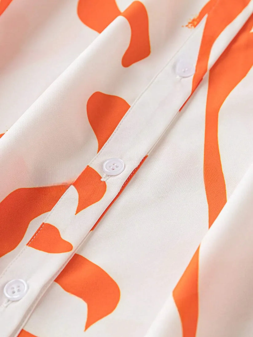 Orange Charm Printed Shirt Dress