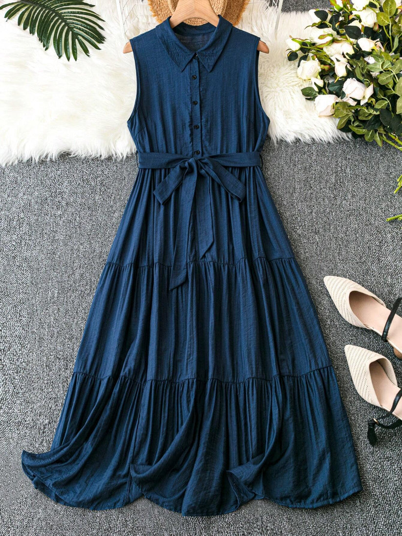 Blue Charm Collared Maxi Dress