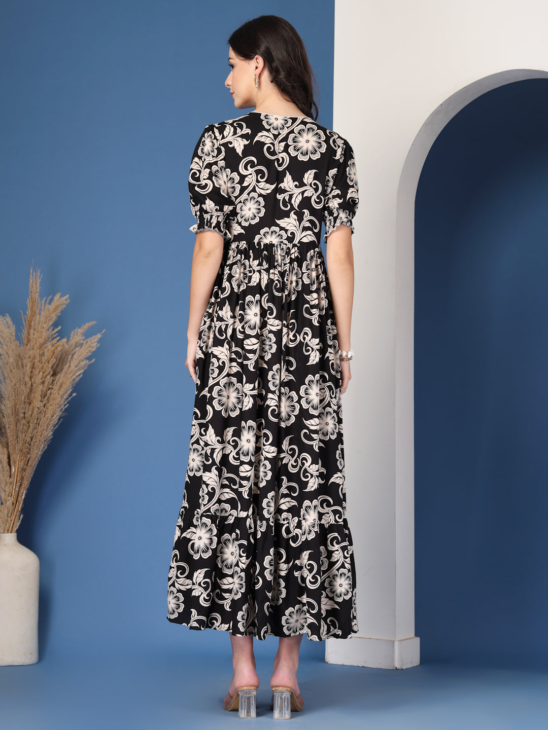 Noir Petals Flare Maxi Dress