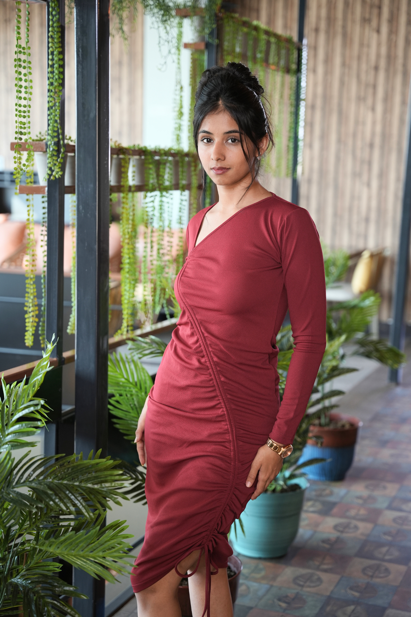 maroon long sleeve bodycon dress Buy CHICC V-Neck Long Sleeves Bodycon Dress for Women Maroon, Above Knee, Slim Fit, Elegant Solid Design, Casual Wear, 100% Polyester, Fashionable