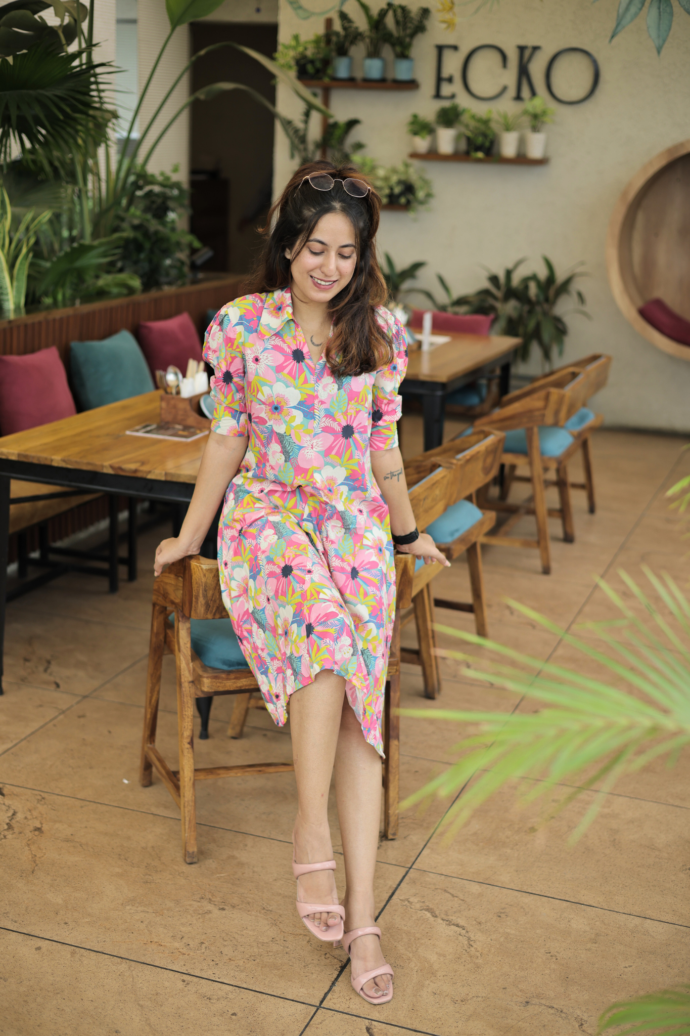 Pink Petal Rayon Casual Chic Dress