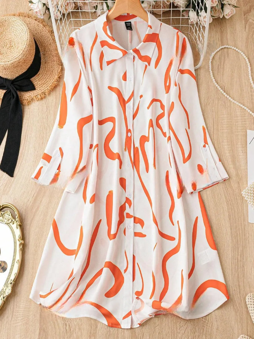 Orange Charm Printed Shirt Dress
