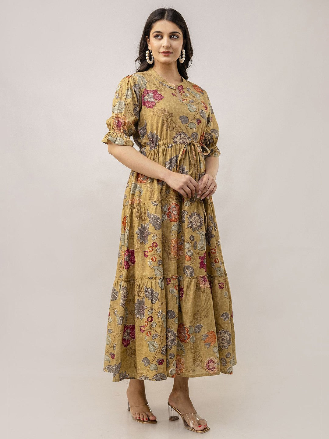 Mustard Bloom A-Line Maxi Dress