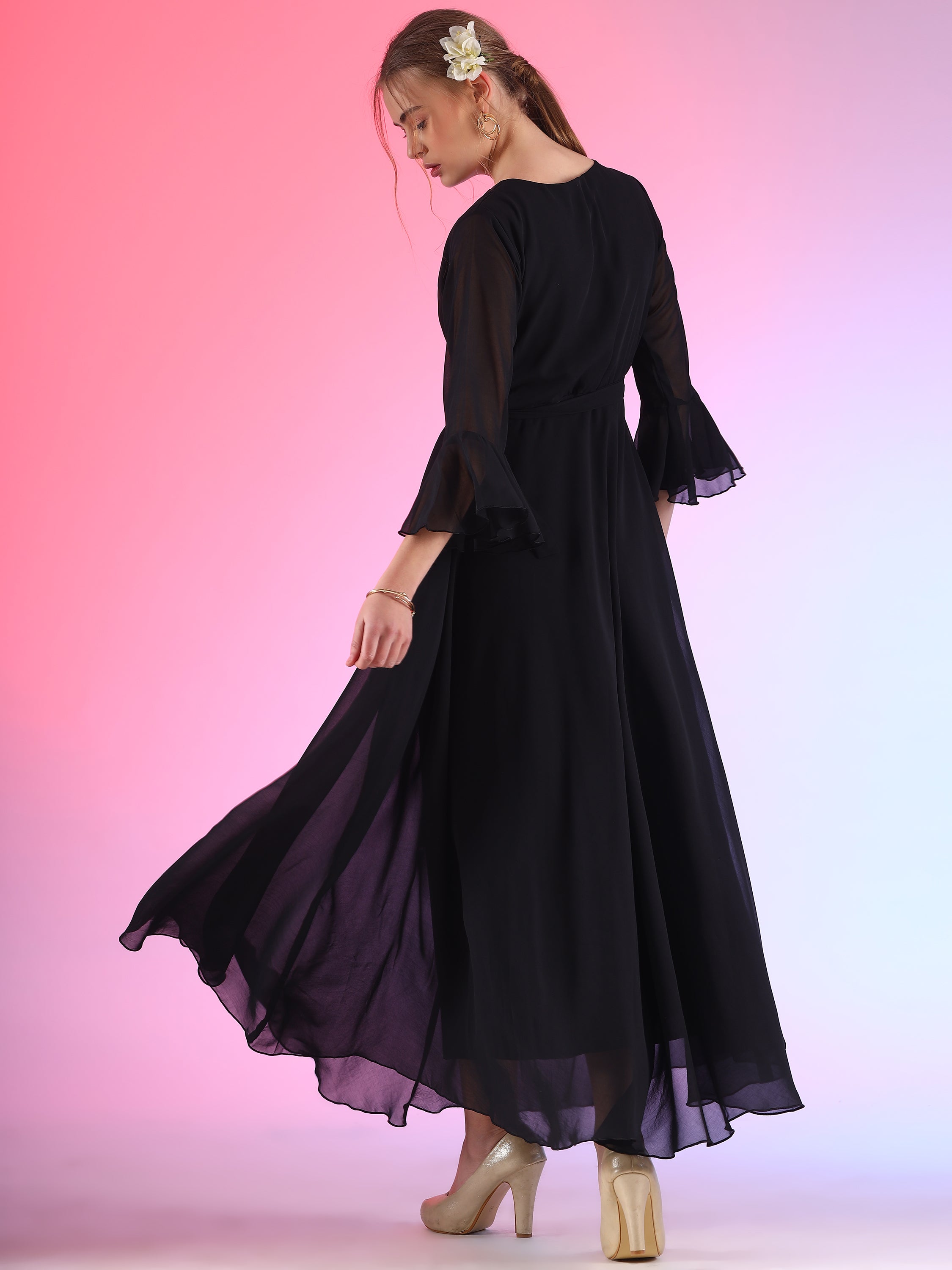 Eclipse Elegance Stylish Solid Black Maxi Dress by Wyshlist