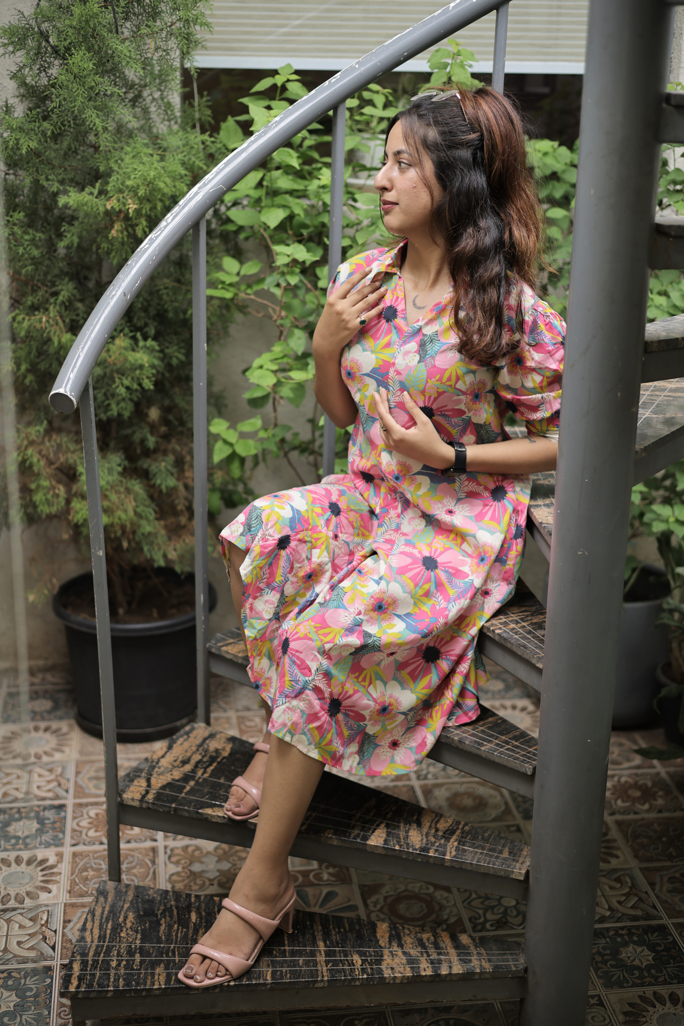 Pink Petal Rayon Casual Chic Dress