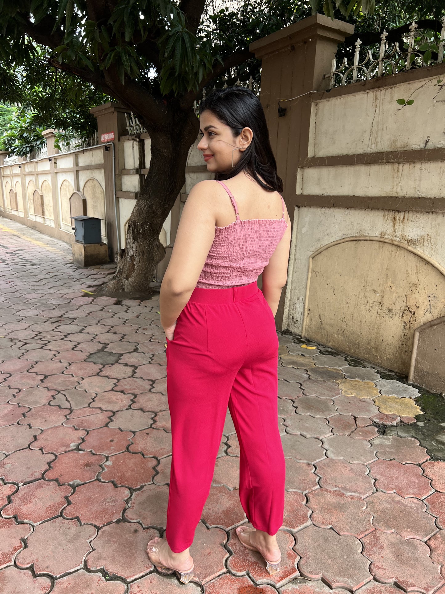 Pretty in Pink High Rise Textured Trousers