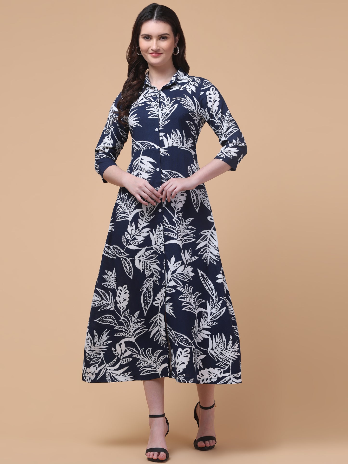 Midnight Printed Navy Shirt Dress
