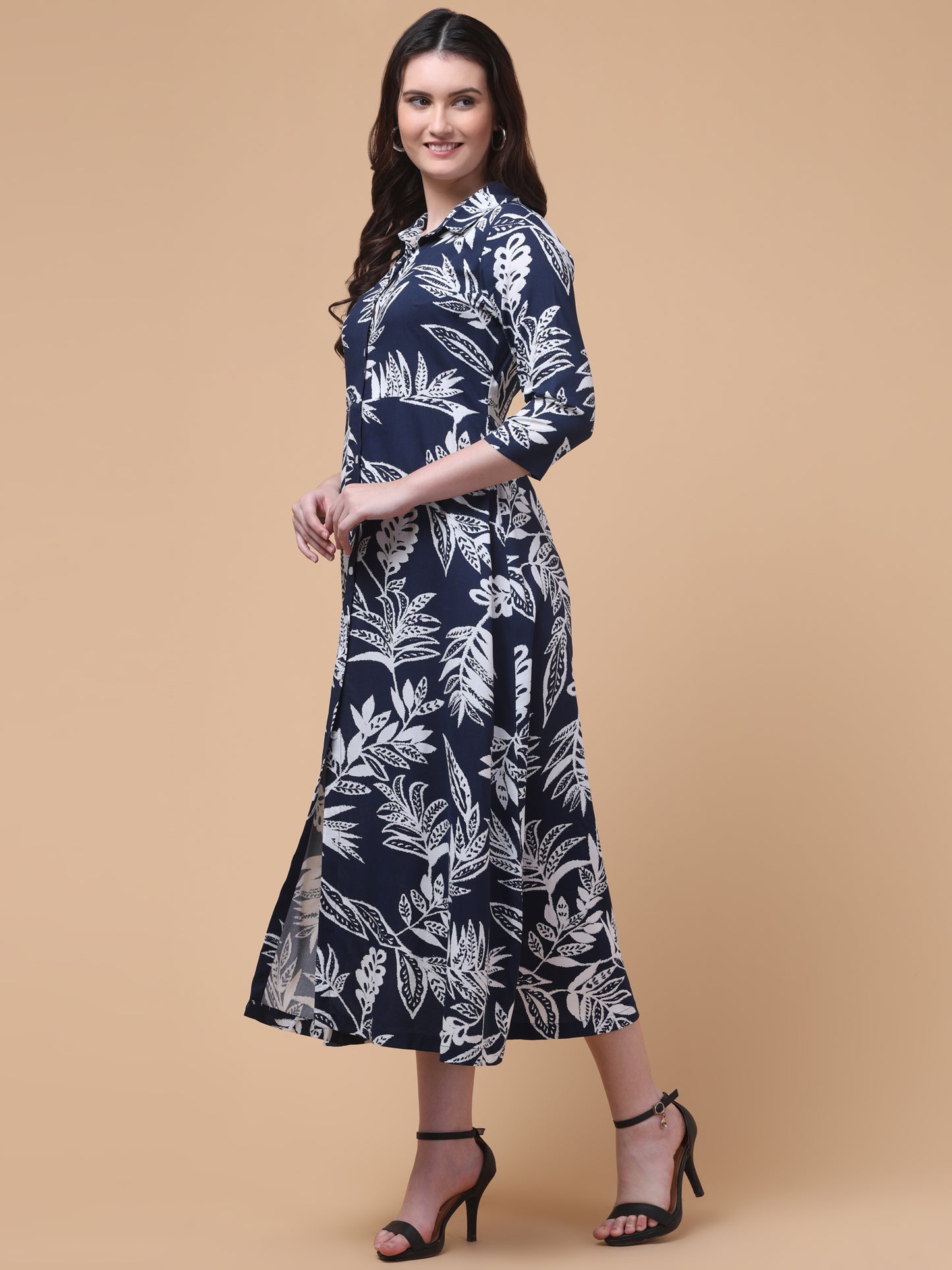 Midnight Printed Navy Shirt Dress