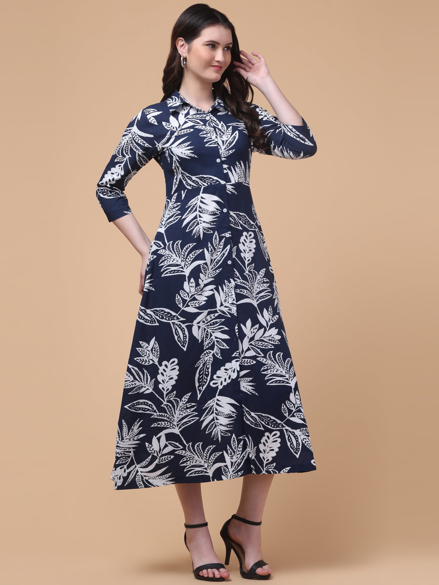 Midnight Printed Navy Shirt Dress